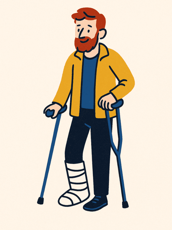 Illustration d’un homme autoentrepreneur souriant, assis à son bureau, avec des icônes représentant la protection sociale autour de lui (santé, sécurité, mutuelle), dans un style moderne et chaleureux.