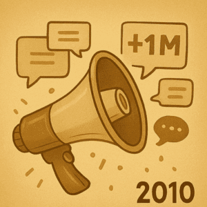 Illustration vintage d’un mégaphone diffusant des slogans pour montrer l’expansion et les critiques autour du régime auto-entrepreneur en 2010