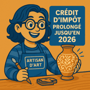 Autoentrepreneure artisan d’art présentant un vase éligible au crédit d’impôt 2026