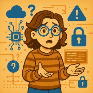 Avatar perdue dans un monde numérique illustrant les enjeux cybersécurité 2026.