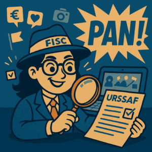 Inspecteur vintage contrôlant URSSAF avec humour, style rétro
