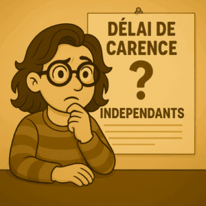 Illustration d’une femme perplexe face au flou sur le délai de carence des indépendants.