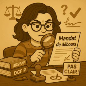 Femme vintage examinant un mandat de débours pour en clarifier le cadre juridique.
