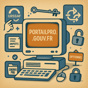 Illustration vintage sur PortailPro et FranceConnect pour autoentrepreneurs en 2026.