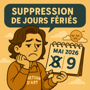 Autoentrepreneur inquiet devant un calendrier annonçant la suppression de jours fériés.