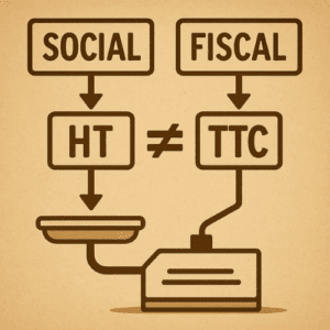 Illustration représentant la confusion entre les données fiscales TTC et les déclarations sociales HT, illustrant le décalage entre les chiffres utilisés par la DGFIP et l’URSSAF dans le cadre du contrôle des autoentrepreneurs.